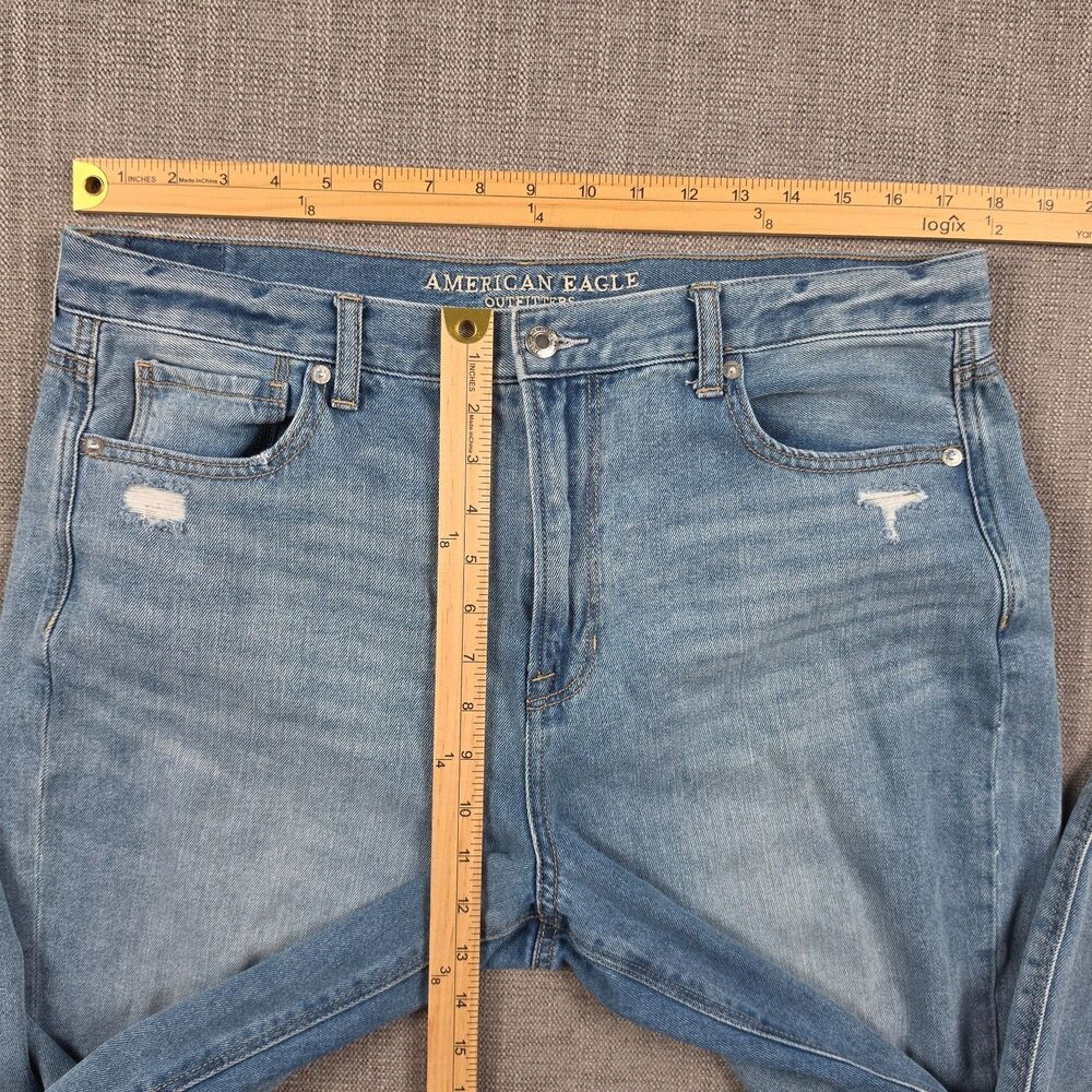 American Eagle Mom Jeans Womens 16 Reg High Rise Distressed Ripped Knee Blue - Picture 7 of 11